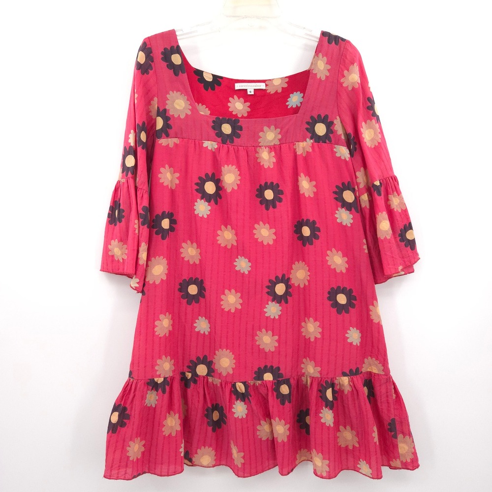 Corey Lynn Calter Dress Women 6 Pink Silk Blend Floral Bell Sleeve Anthropologie